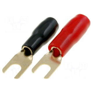 Terminal: fork | M4 | 10mm2 | gold-plated | insulated | red and black