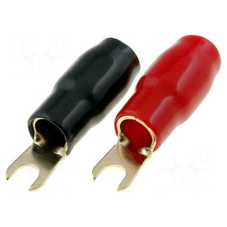 Terminal: fork | M4 | 16mm2 | gold-plated | insulated | red and black