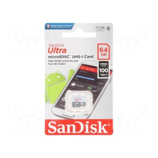 Memory card | Android | microSDXC | R: 100MB/s | Class 10 UHS U1 | 64GB