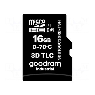 Memory card | industrial | 3D TLC,microSD | UHS I U1 | 16GB | 0÷70°C