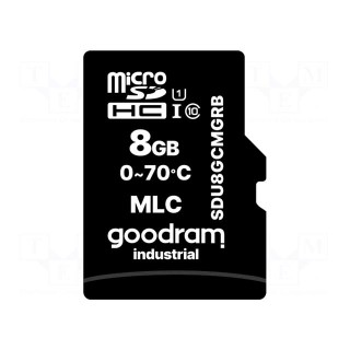 Memory card | industrial | microSD,MLC | UHS I U1 | 8GB | 0÷70°C