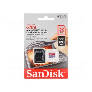 Memory card | microSDHC | R: 120MB/s | Class 10 UHS U1 | 32GB | adapter