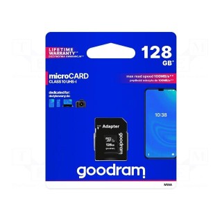 Memory card | SD XC Micro | 128GB | Read: 100MB/s | Write: 10MB/s