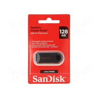 Pendrive | USB 2.0 | 128GB | USB A | CRUZER SNAP | Colour: black
