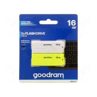 Pendrive | USB 2.0 | 16GB | R: 20MB/s | W: 5MB/s | USB A | white,yellow