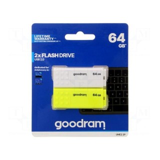 Pendrive | USB 2.0 | 64GB | R: 20MB/s | W: 5MB/s | white,yellow | USB A