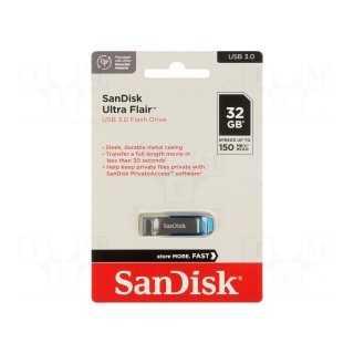 Pendrive | USB 3.0 | 32GB | R: 150MB/s | USB A | ULTRA FLAIR | blue