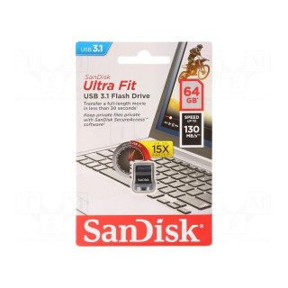 Pendrive | USB 3.2 | 64GB | R: 130MB/s | USB A | ULTRA FIT