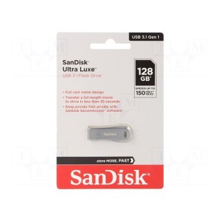 Pendrive | USB 3.2 | 128GB | R: 150MB/s | USB A | ULTRA LUXE | silver