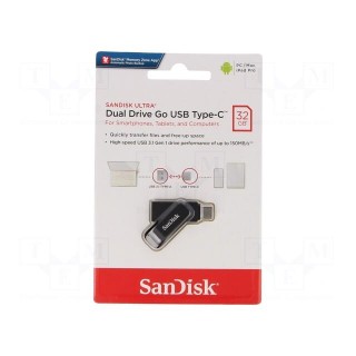 Pendrive | USB 3.1 | 32GB | R: 150MB/s | DUAL DRIVE GO | black