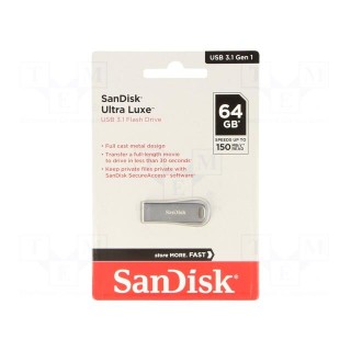 Pendrive | USB 3.1 | 64GB | 150MB/s | USB A | ULTRA LUXE | Colour: silver