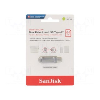 Pendrive | USB 3.1 | 64GB | R: 150MB/s | USB A,USB C