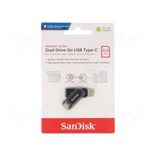 Pendrive | USB 3.1 | 64GB | R: 150MB/s | DUAL DRIVE GO | black