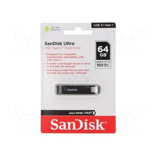 Pendrive | USB 3.1 | 64GB | R: 150MB/s | USB C | ULTRA USB