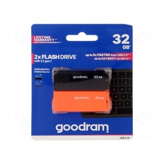 Pendrive | USB 3.2 | 32GB | R: 60MB/s | W: 20MB/s | USB A | black,orange