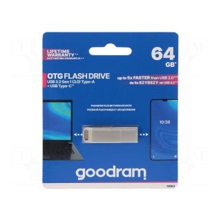 Pendrive | USB 3.2 | 64GB | R: 60MB/s | W: 20MB/s | USB A | silver