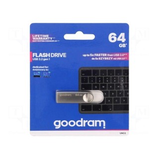 Pendrive | USB 3.2 | 64GB | R: 60MB/s | W: 20MB/s | silver | USB A