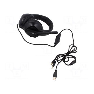 Headphones with microphone | black | Jack 3,5mm x2,USB A | 2m | 32Ω