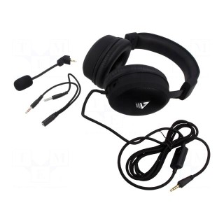 Headphones with microphone | black | Jack 3,5mm,USB A | 2.2m | 32Ω
