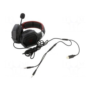Headphones with microphone | black,red | Jack 3,5mm,USB A | 2.2m