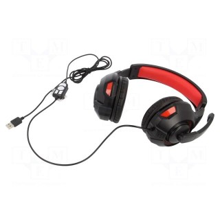 Headphones with microphone | black,red | USB A | headphones | 2m