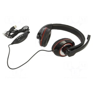 Headphones with microphone | black,red | USB A | headphones | 2m