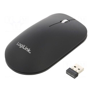 Optical mouse | black | USB A | wireless | 10m | No.of butt: 3