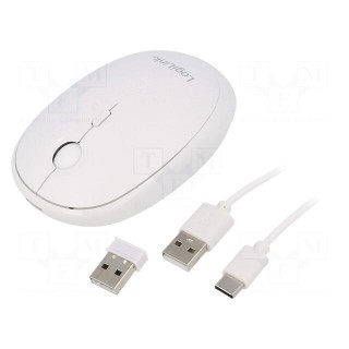 Optical mouse | white | USB A | wireless,Bluetooth 4.0 | 10m