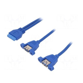 Cable: USB-USB | USB 3.0 19pin,USB A socket x2 | 0.65m