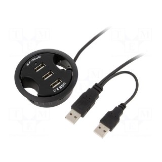 Hub USB | USB 1.1,USB 2.0 | black | Number of ports: 3 | 480Mbps | 60mm