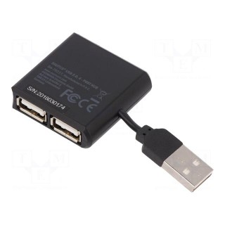 Hub USB | DC,USB A socket x4,USB A plug | USB 2.0 | black | 480Mbps