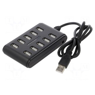 Hub USB | USB A socket x10,USB A plug | USB 2.0 | black | 0.8m