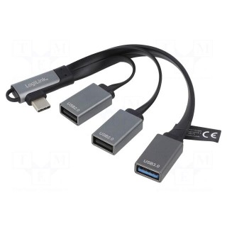 Hub USB | USB A socket x3,USB C angled plug | USB 2.0,USB 3.2