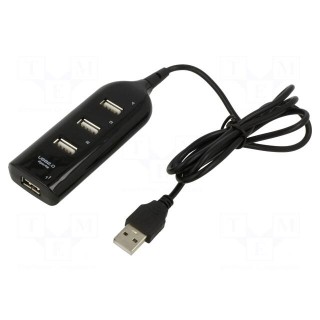Hub USB | USB A socket x4,USB A plug | USB 2.0 | black | 0.4m