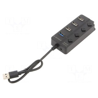 Hub USB | USB A socket x4,USB A plug | USB 2.0,USB 3.1 | black