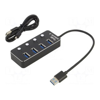 Hub USB | USB A socket x4,USB A plug | USB 3.1 | with switch | black