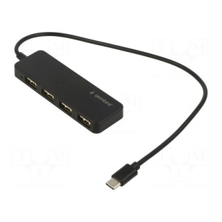Hub USB | USB A socket x4,USB C plug | USB 2.0 | black | 0.3m