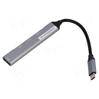 Hub USB | USB A socket x4,USB C plug | USB 2.0,USB 3.1 | grey
