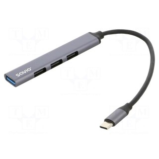 Hub USB | USB A socket x4,USB C plug | USB 2.0,USB 3.1 | PnP | grey