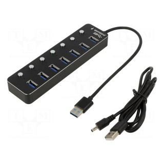 Hub USB | USB A socket x7,USB A plug | USB 3.1 | with switch | black