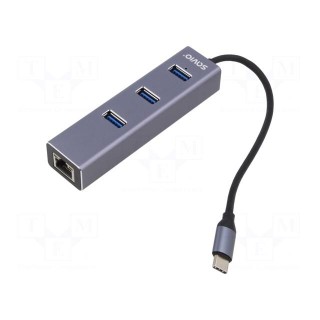 USB to Fast Ethernet adapter with USB hub | USB 3.1 | PnP | grey