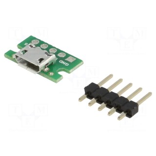 Module: adapter | USB B micro,pin strips | USB Micro-B