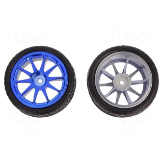 Wheel | blue | Shaft: smooth | Pcs: 2 | screw | Ø: 65mm | Plating: rubber
