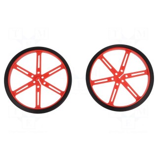 Wheel | red | Shaft: D spring | Pcs: 2 | push-in | Ø: 90mm | Shaft dia: 3mm