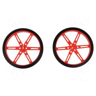 Wheel | red | Shaft: D spring | Pcs: 2 | push-in | Ø: 80mm | Shaft dia: 3mm