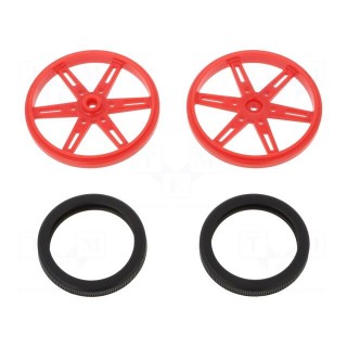 Wheel | red | Shaft: knurled | push-in,screw | Ø: 70mm | Shaft dia: 5.8mm