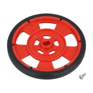 Wheel | red | Shaft: two sides flattened | Pcs: 1 | screw | Ø: 69mm