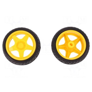 Wheel | yellow-black | Shaft: two sides flattened | push-in | Ø: 65mm