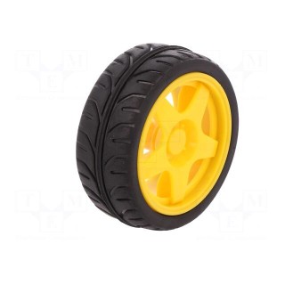 Wheel | yellow-black | Shaft: two sides flattened | push-in | Ø: 65mm