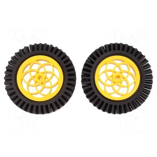 Wheel | yellow-black | Shaft: two sides flattened | push-in | Ø: 80mm